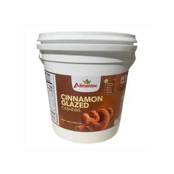 Alimentec Caramelized Cashew Nuts with Cinnamon, 80 Oz |1-Gallon (5 lbs) Bucket | Gourmet Artisan Flavor | Natural Ingredients | Resealable Bucket